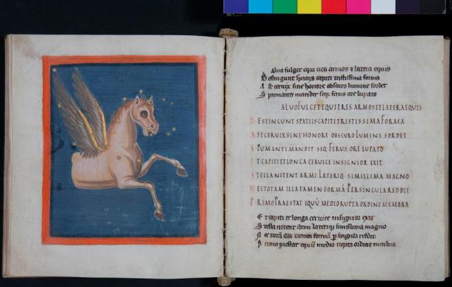 Pegasus, f. 32v-33r, from Leiden University’s digital facsimile. 